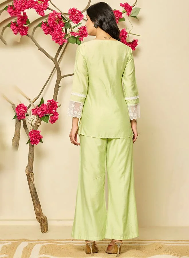 Kasya  Green Solid Chanderi Co-Ord Set for Women | Best Price UAE